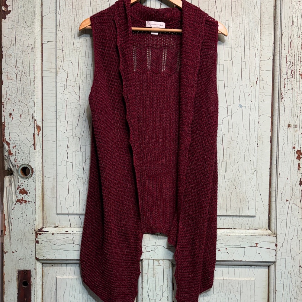 Christopher & Banks Sleeveless Open-Front Cardigan Vest - Burgundy